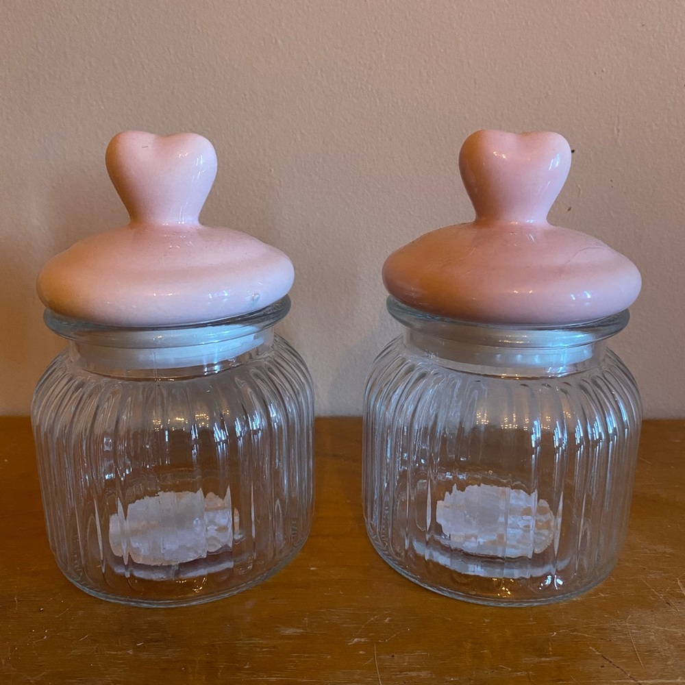 Heart Lid Glass Jars - Pink